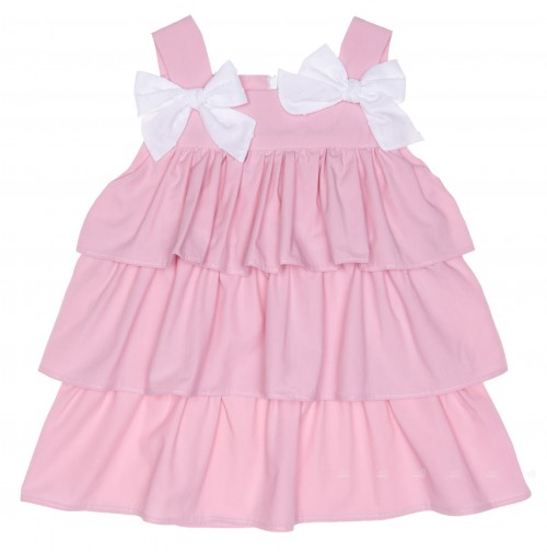 Girls Pink Layered Dress with White Bows
