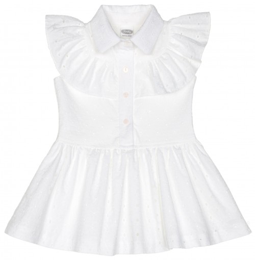 Girls White Cotton Lace Dress with Ruffle Collar
