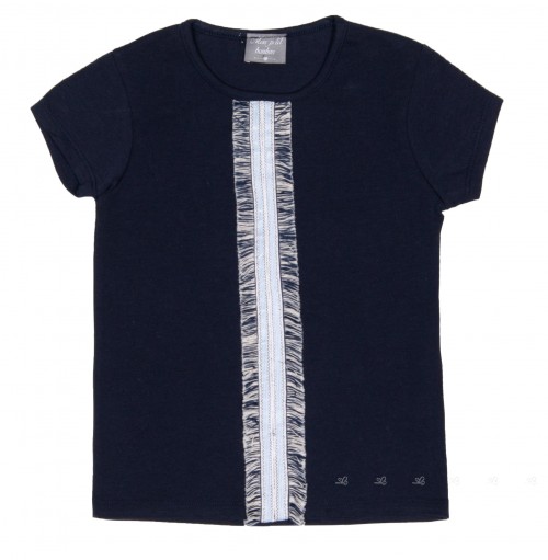 Girls Navy Blue T-Shirt With Fringed Decoration