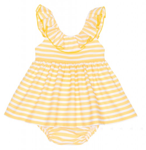 Baby Yellow & White Striped Dress & Knickers Set 
