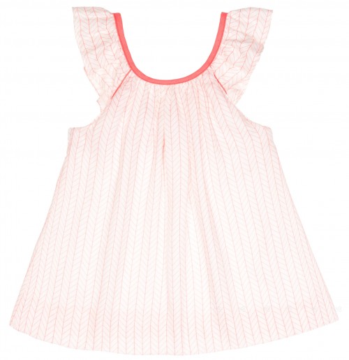 Girls Coral Pink & White Organic Cotton Dress