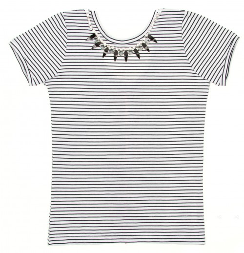 Black & White Striped T-Shirt with Jewelled Collar