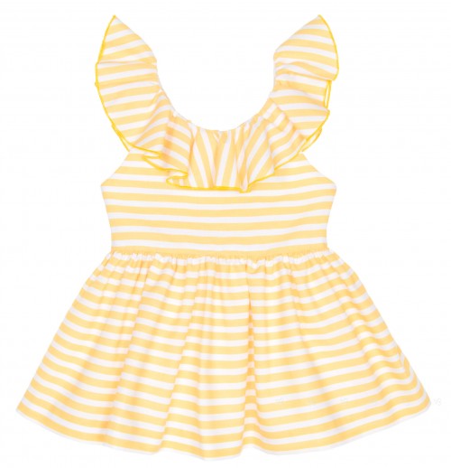 Yellow & White Striped Dress With Navy Maxi Bow
