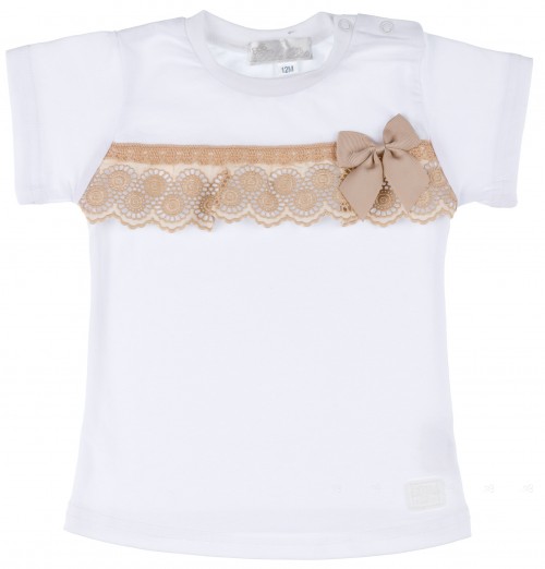 Baby Girls White T-Shirt & Beige Lace
