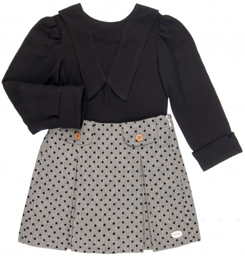 Cocote Girls Black Shirt & Navy Gray Skirt Set