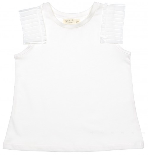 Girls Off White Cotton Top with Pleated Shoulders