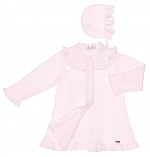 Baby Girls Pink Knitted Pram Coat & Bonnet Set 