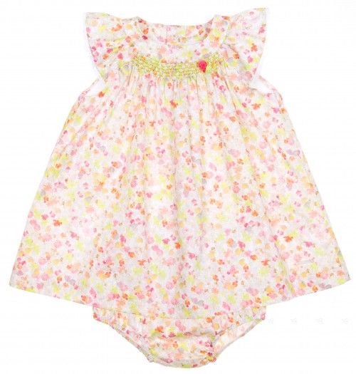 Colourful Floral Print Smocked dress & knickers set 
