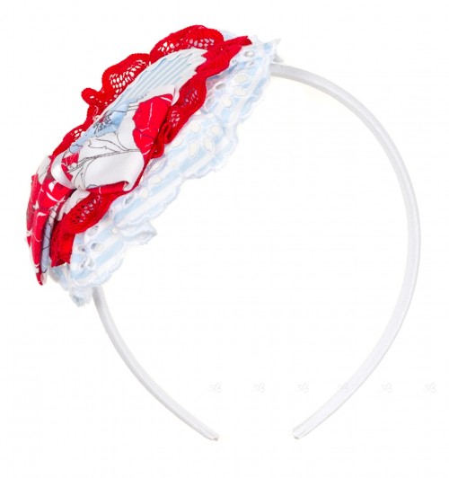 Girls Blue & Red Striped Lace Hairband