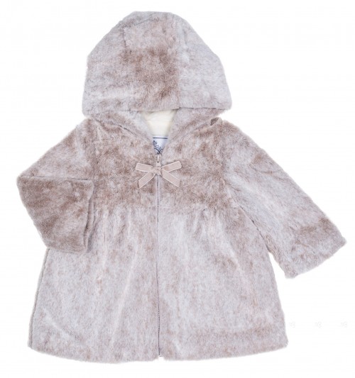Baby Girls Beige & Ivory Synthetic Fur Coat