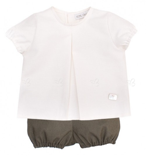 Baby Boys Ivory Shirt & Khaki Shorts Set 