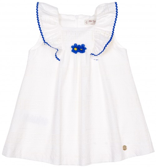 Girls White & Blue Broderie Anglaise Dress