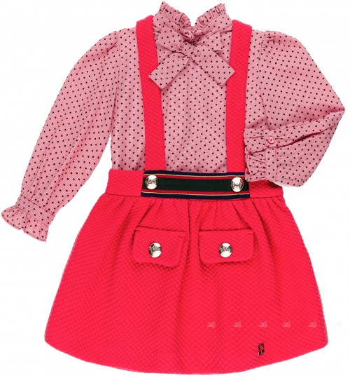Dolce Petit Girls Red Skirt & Blue Polka Dot Blouse