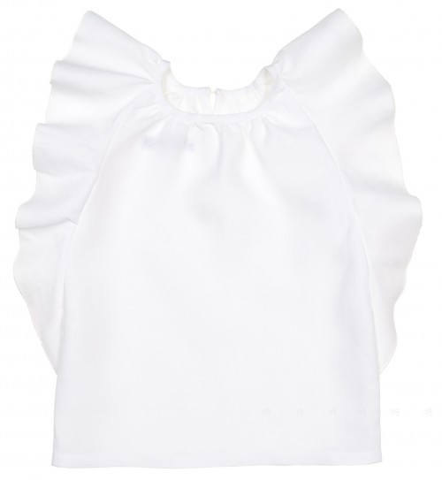 Girls White Linen Blouse with Ruffle 