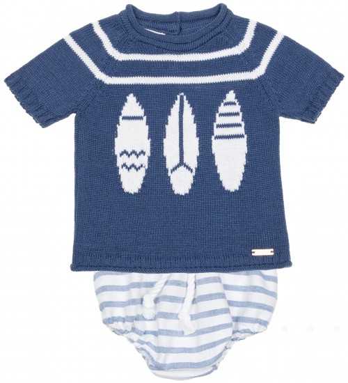 Baby Navy Blue Knitted Sweater & Striped Shortie Set