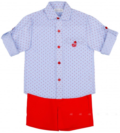 Dolce Petit Conjunto Niño Camisa Anclas Azul & Short Rojo