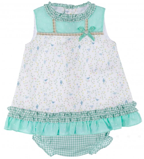 Baby Girls Green Flower Print 2 Piece Dress Set