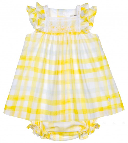 Baby Girls Yellow Checked Dress & Knickers Set 