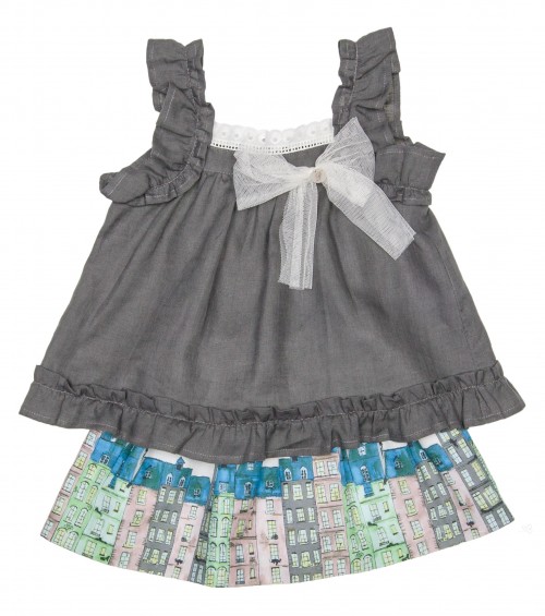 Girls Khaki Top & Ivory Urban Print Skirt Set 