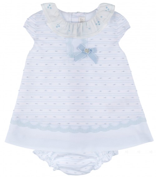 Baby Girls White Blue Polka 2 Piece Dress Set