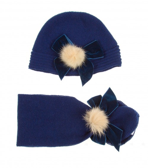 Deep Blue Knitted Hat & Scarf Set