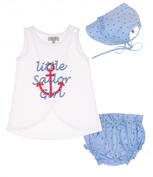 Baby White & Blue Anchor 3 Piece Knickers Set 