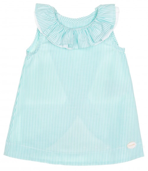 Baby Girls Aqua Green & White Striped Apron Dress