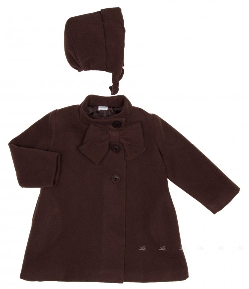 Chocolate Coat With Bow & Bonnet Set 