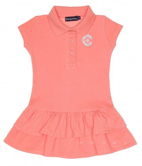 Girls Peach Polo Top Style Pique Cotton Dress