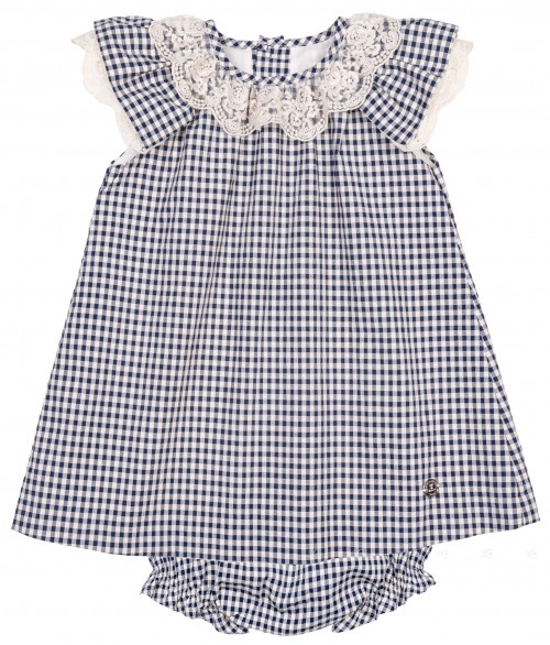 Pili Carrera Baby Girls Navy Blue Gingham Dress Set | Missbaby