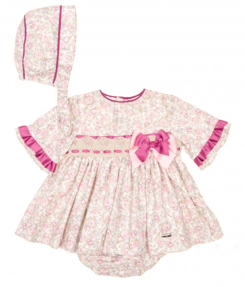 Baby Pink Ploral Print 3 Piece Dress Set 