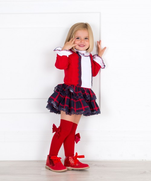 Girls Red Checked Dress & Glitter Boots Outfit by Dolce Petit and Rochy