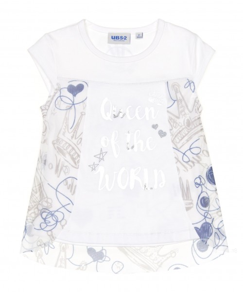 Girls White & Silver Queen of the World Print Top 