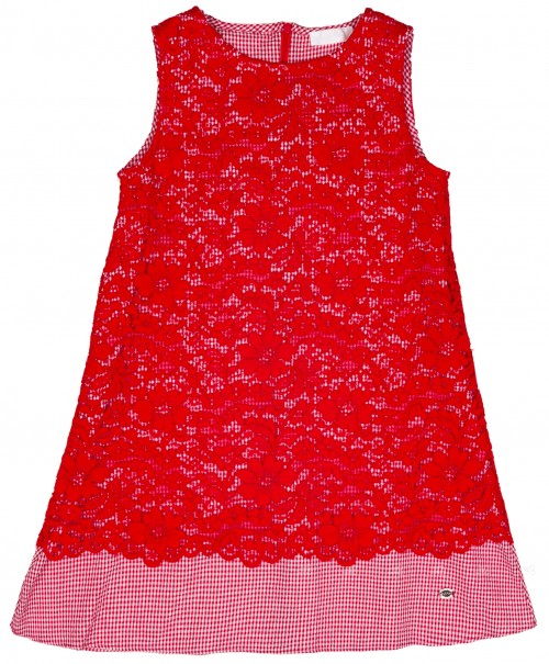 Vestido Niña Vichy Encaje Rojo