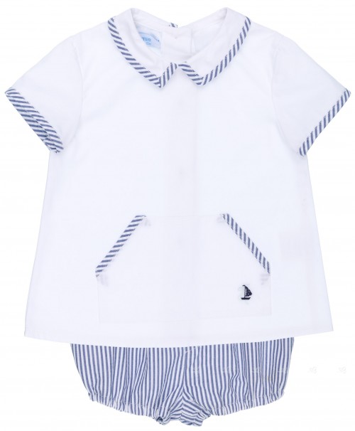 Conjunto Niño Camisa Blanca Marinera & Pantalón Rayitas Azul