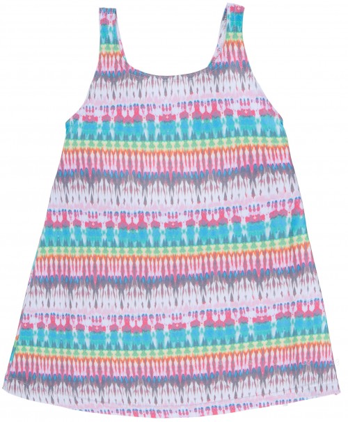 Maricruz Moda Infantil  Vestido Niña Licra Tie-Dye Multicolor Asimétrico con Abertura Espalda
