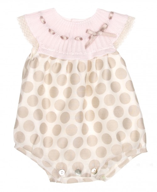 Pink & Beige Fine Knitted Babysuit 