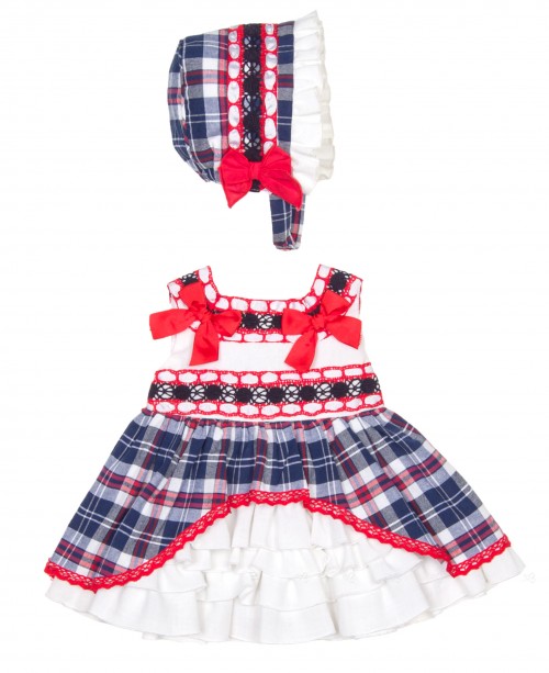 Baby Navy Blue & Red Checked 2 Piece Dress Set 