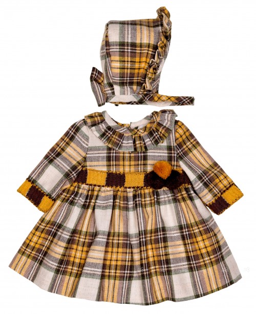Baby Girls Mustard Checked 3 Piece Dress Set 