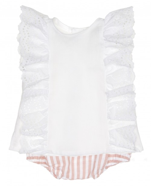 Baby White Broderie Blouse & Striped Short Set 