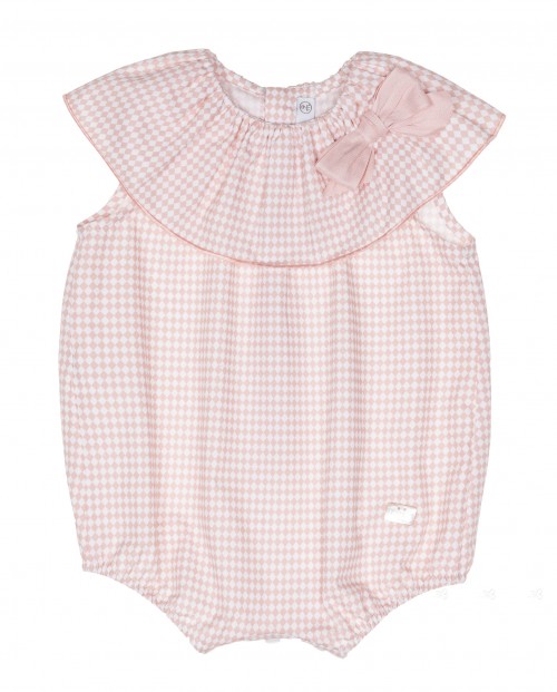 Baby Pale Pink & White Geometric Shortie With Ruffle Collar