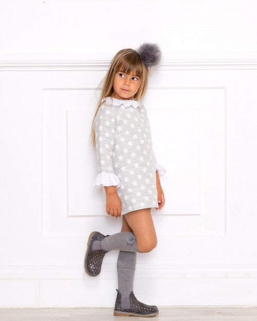 Girls Stars Dress & Gray Suede Boots Outfit