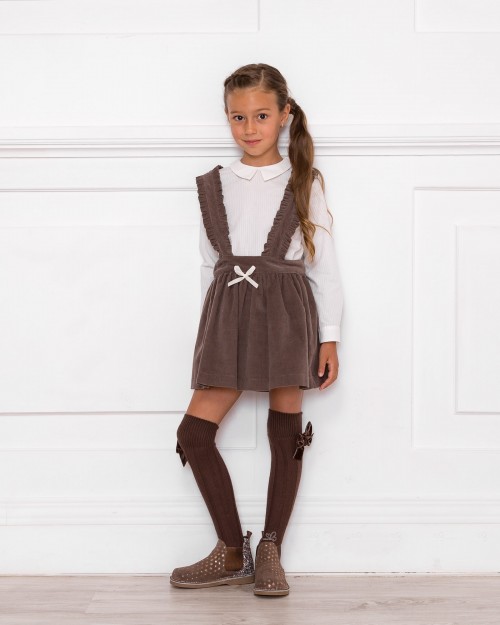 Girls White Blouse with French Collar & Chocolate Skirt Outfit