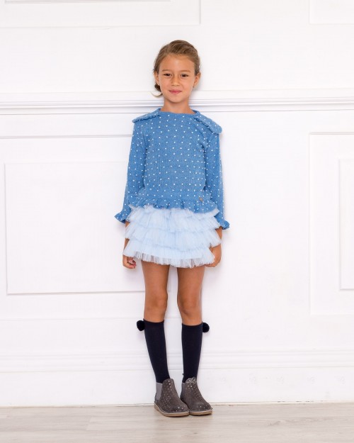 Blue Sweatshirt & Tulle Skirt Outfit