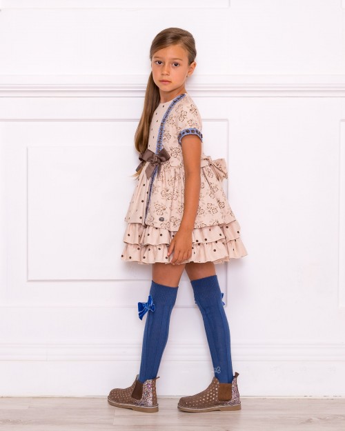 Girls Beige Dress & Taupe Boots Outfit