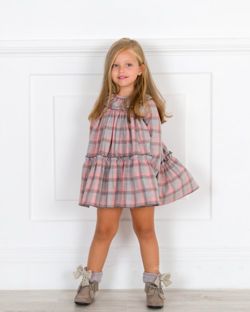 Girls Grey & Pink Checked Dress Outfit 