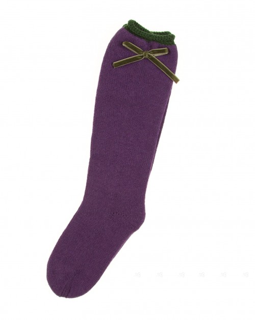 Violet Knitted Long Socks & Velvet Ribbon