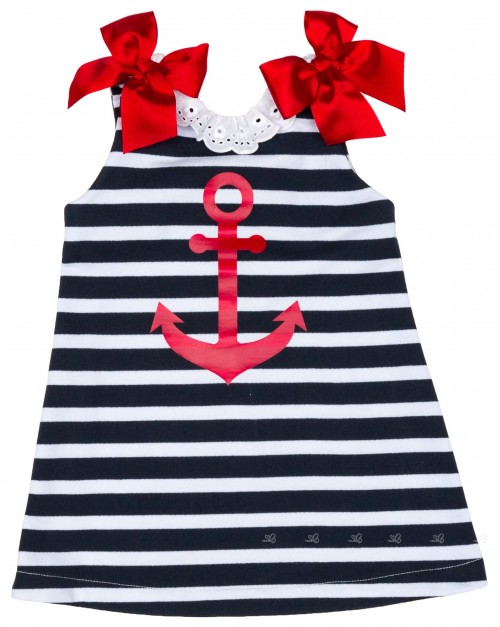 Girls Navy Blue & White Striped Sailor Dress