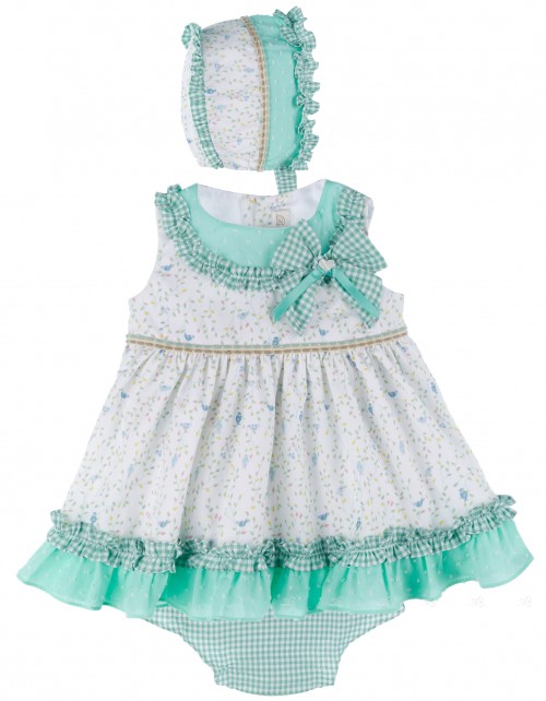 Baby Girls Green Mix of Patterns 3 Piece Dress Set