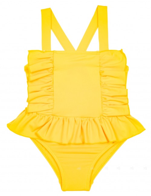 Girls Yellow Ruffle Swimsuit 